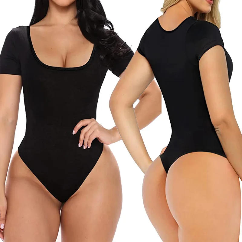 Description Picture 3 of itemGUUDIA Body Shaper Tops Shapewear Short Sleeve Big U Neck Tummy Control Spandex Elastic Stretchy Shirts Shapers Open Crotch