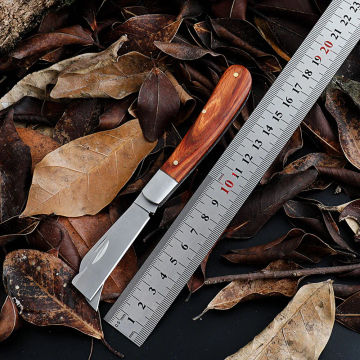 Garden Grafting Knife Stainless Steel Mushroom Electrician Folding Pocket Knife EDC Hand Tools Wooden Handle Camping Gadgets