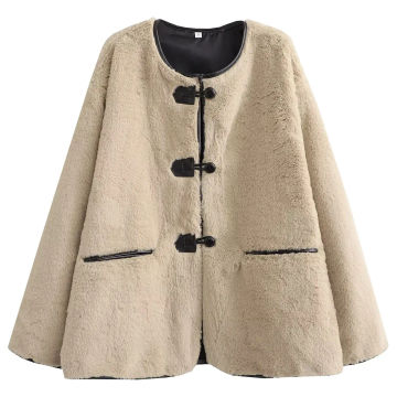TRAF 2023 Winter Women Fashion Casual Long Sleeve Faux Fur Fleece Jacket Single-Breasted Warm White Coat High Street Outwear