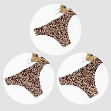 BZEL 3PCS/Set Women's Panties Fashion Leopard Bikini Sexy Thongs Seamless Underwear Silk Satin Lingerie Sports Fitness G-Strings