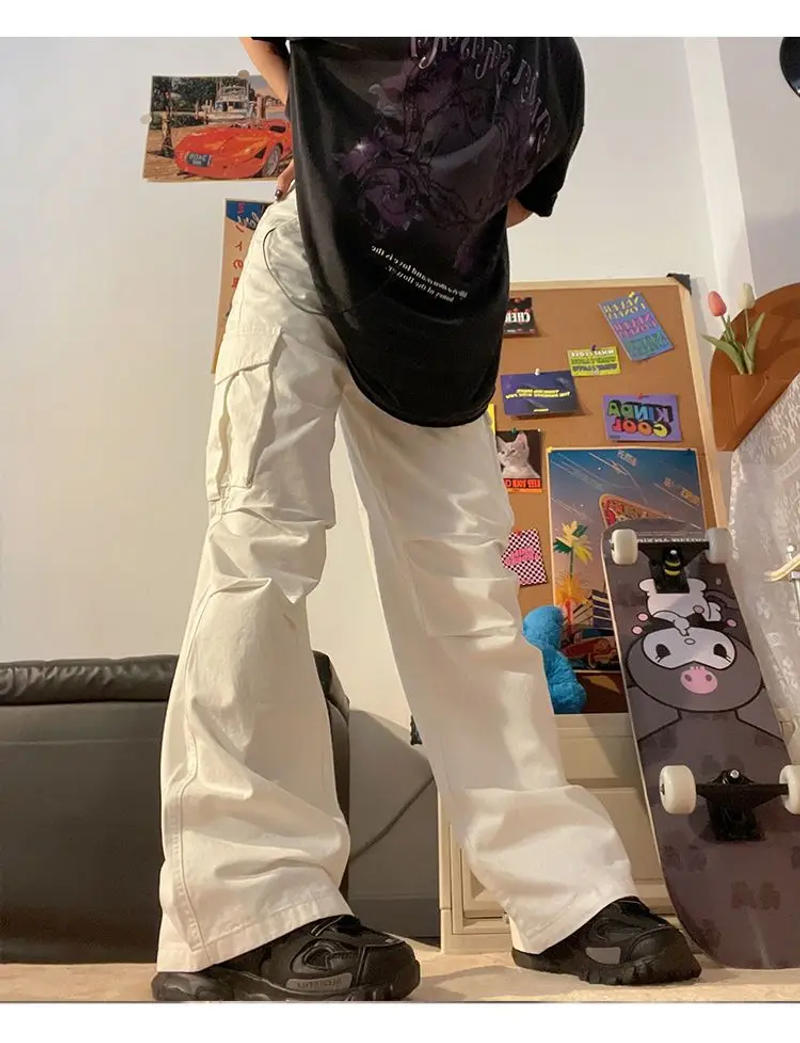 Description Picture 3 of itemDeeptown Vintage Brown Parachute Pants Women Casual White Cargo Trousers Streetwear Harajuku Oversized Female Korean Fashion New