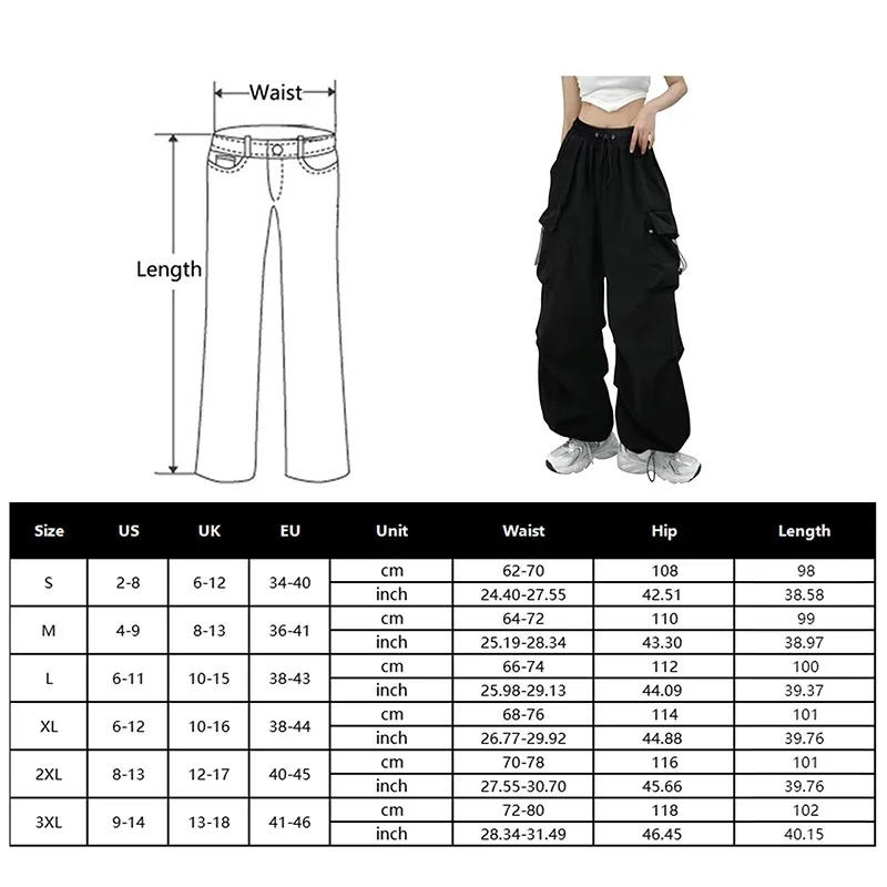 Description Picture 2 of itemY2K Women Cargo Pants Harajuku Vintage Solid Baggy Straight Trousers Female Casual Wide Leg Pockets Joggers Trousers Streetwear