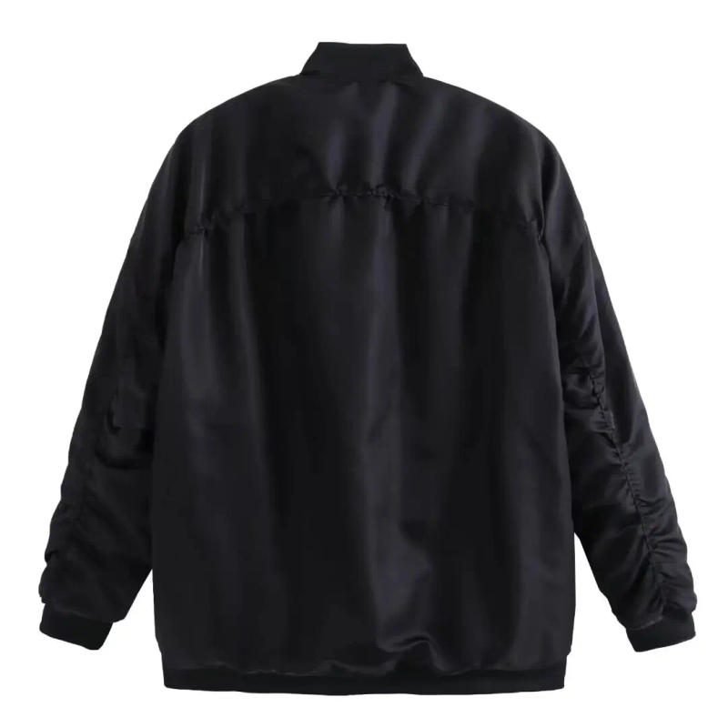 Description Picture 4 of itemAutumn Women's O-Neck Loose Bomber Jacket black Women New Oblique Pocket Zipper Jacket Coat Female Casual All-match Jackets