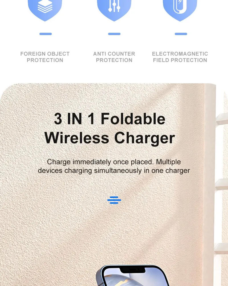 Description Picture 5 of item3 in 1 Wireless Charger Stand Foldable for iPhone 14 13 12 11 XS XR X 8 Apple Watch 8 7 6 Airpods Pro 15W Fast Charging Station