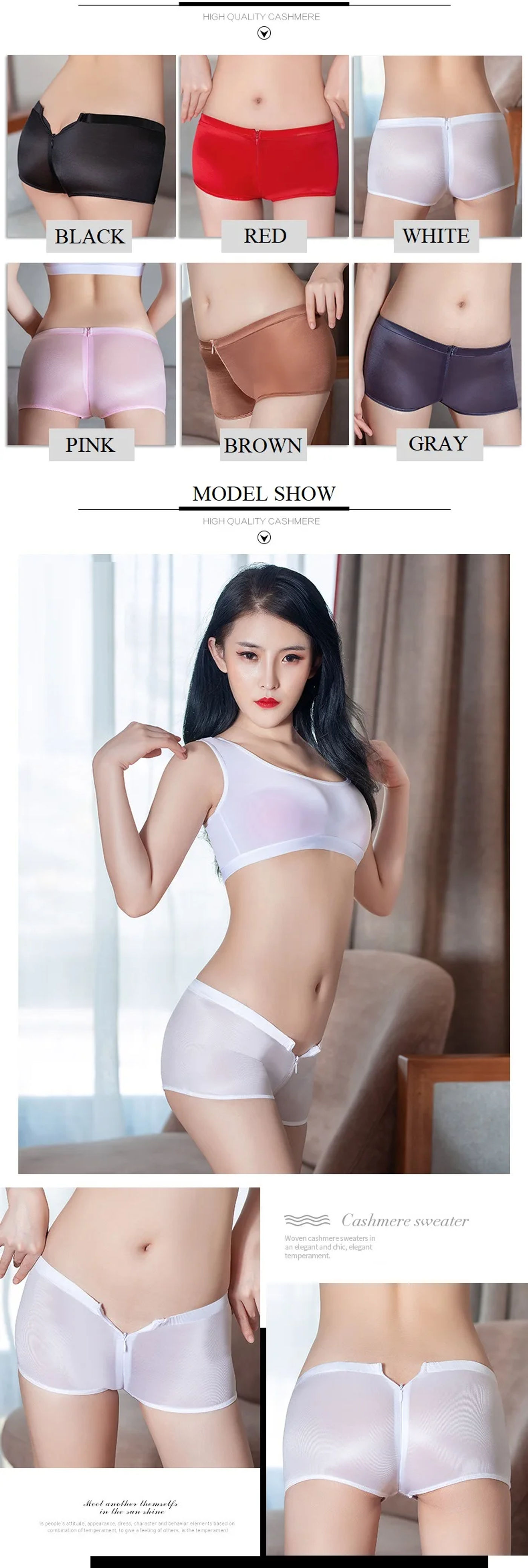 Description Picture 2 of itemSexy Glossy High Cut Boxer for Women Transparent Zipper Open Crotch Mini Shorts Low Waist High Elastic Multicolor Short Panties