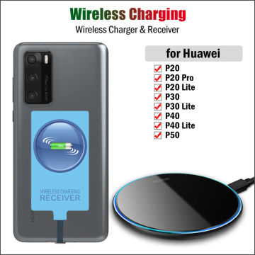 Qi Wireless Charging for Huawei P20 Pro P30 P40 Lite P50 Mate 9 10 Pro Wireless Charger Pad + USB Type-C Receiver Adapters
