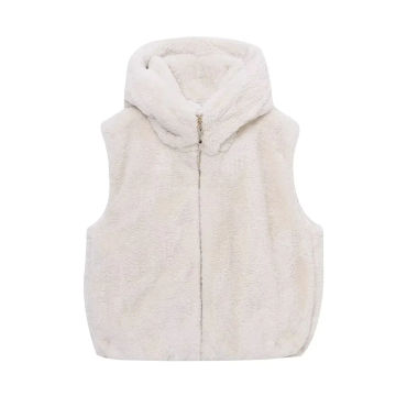 2023 Winter New Women's Casual Versatile Solid Artificial Fur Effect Zippered Hooded Tank Top