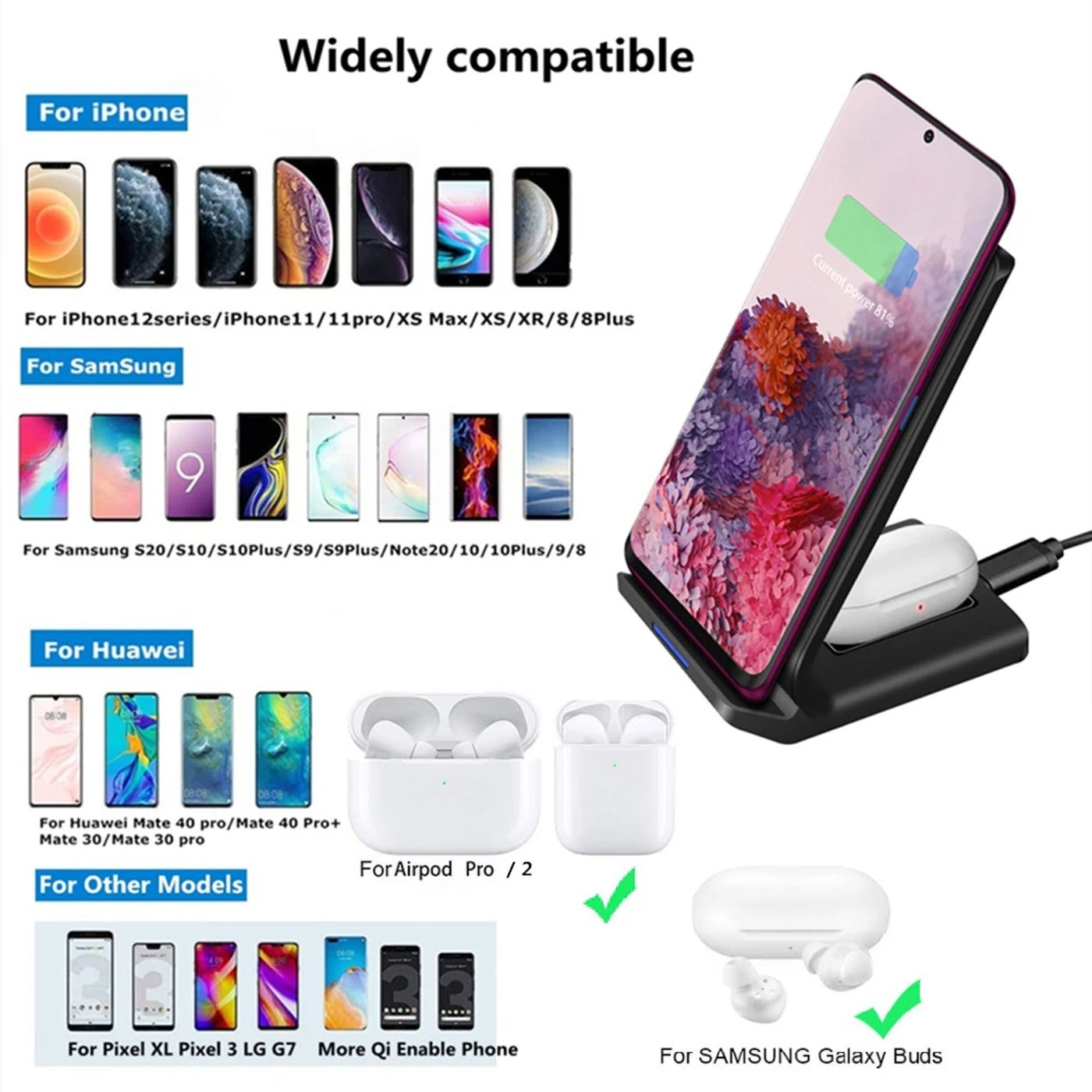 Description Picture 2 of itemFDGAO Fast Wireless Charger 15W For iPhone 15 14 13 12 11 X XS XR Samsung S23 S22 S20 Huawei Mate Xiaomi 13 Type C Quick Charger