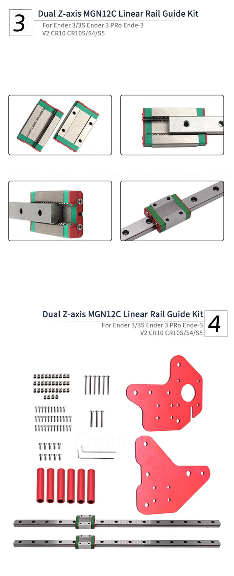 Description Picture 4 of itemDual Z-axis MGN12C Linear Rail Guide Kit with Fix Plate Mount Bracket for Ender-3/3S /Ender 3 Pro/Ender-3 V2/CR-10/CR 10S/S4/S5