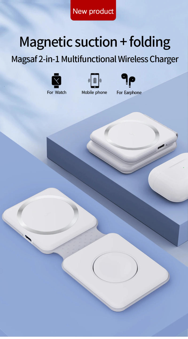 Description Picture 2 of itemFoldable 2-in-1 Wireless Charger Suitable for IPhone/apple Watch/airpods Portable Charging Station for Travel and Business Trip