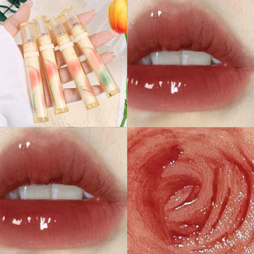 Mirror Water Lip Glaze Pink Love Heart Moisturizing Sexy Red Lip Tint Liquid Lipstick Makeup Longlasting Non-stick Cup Lip Gloss