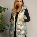 2023 Fashion Autumn And Winter Sleeveless Patent Hooded Front Zipper  Button Details Solid Puffer Coat Outdoor Warm Clothing