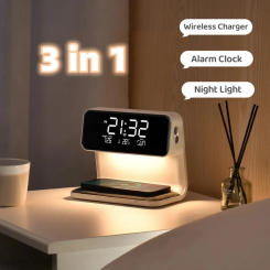 Creative 3-in-1 Bedside Lamp Wireless Charging LCD Alarm Clock Wireless Phone Charger for Iphone