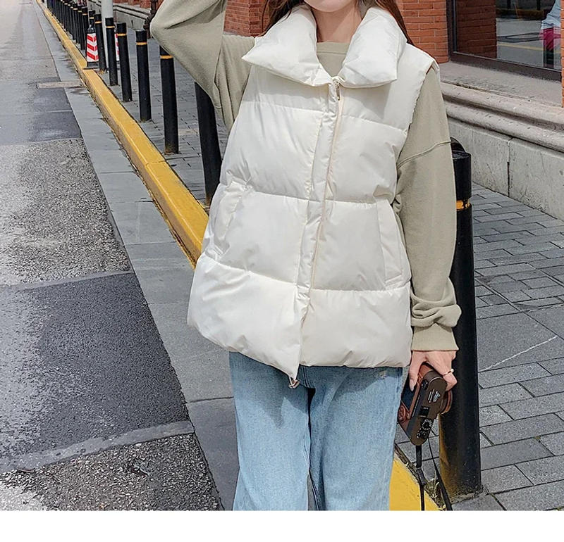 Description Picture 3 of itemWomen Mock Neck Pocket Solid Thermal Coat Vest Zipper Thicken Warm Jacket Casual Puffer Jackets For Women 2023 Fall Winter