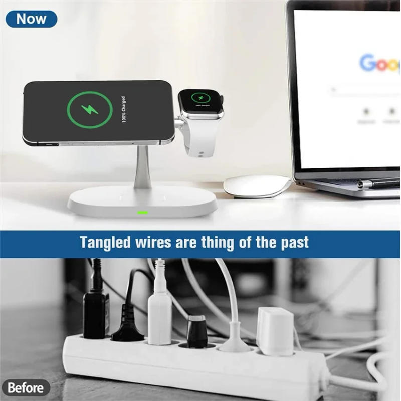 Description Picture 5 of item3 in 1 Magnetic Wireless Charger Stand For iPhone 14 13 12 Airpods Samsung S20 S21 S22 Apple Watch 8 7 6 Fast Charging Station