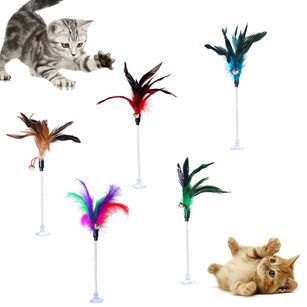 Funny Pet Cat Feather Bell Spring Suction Cup Elastic Playing Interactive Toy