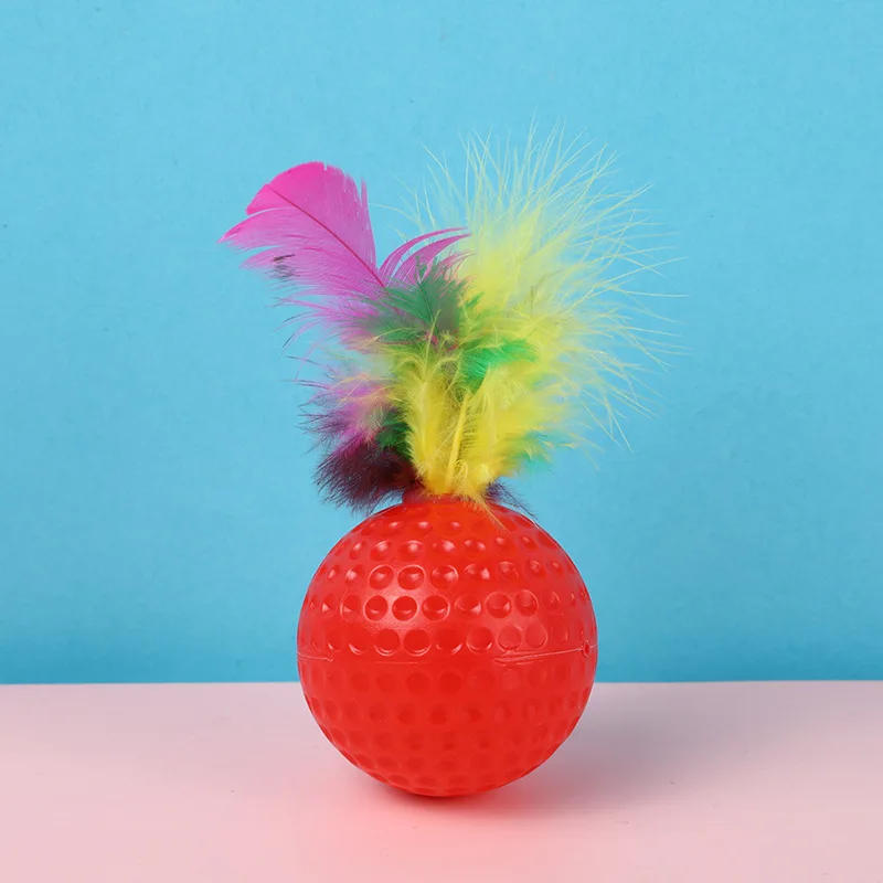 Description Picture 6 of item10pcs Mixed Funny Plastic Golf Ball with Feather Cat Toy Interactive Kitten Cat Teaser Ball Toy Pet Supplies