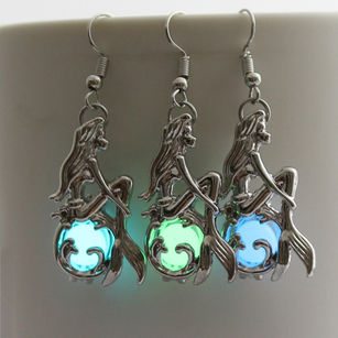 Creative Women Jewelry Party Luminous Hollow Mermaid Pendant Ear Hook Earrings
