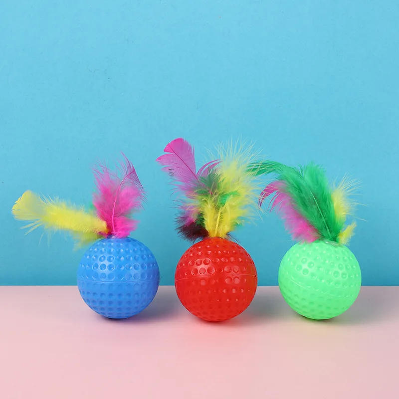 Description Picture 5 of item10pcs Mixed Funny Plastic Golf Ball with Feather Cat Toy Interactive Kitten Cat Teaser Ball Toy Pet Supplies