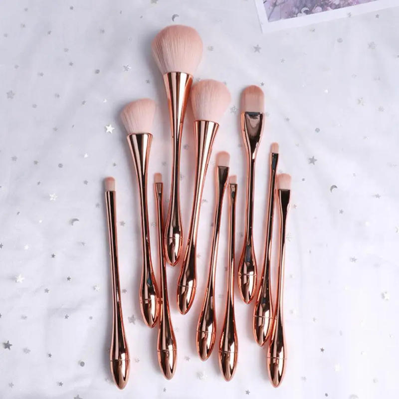 Description Picture 2 of item10Pcs/Set Makeup Brush Glossy Handle Smooth Brush Head Artificial Fiber Cosmetic Face Brush Set Eye Shadow Dust Brush Cleaning