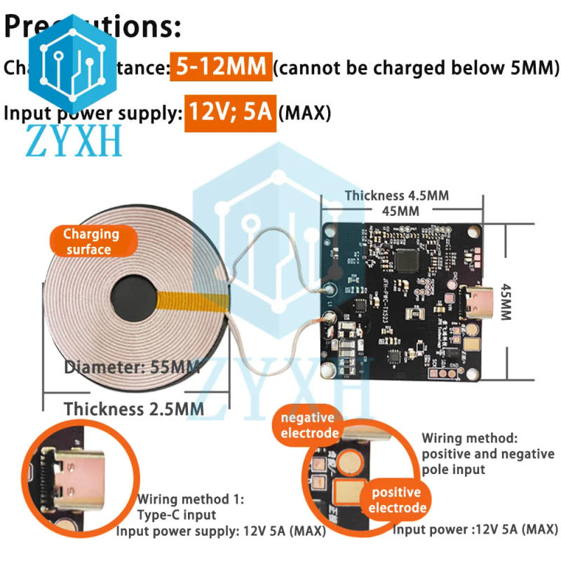 Description Picture 2 of item15W 12V Wireless Fast Charging Mobile Phone Charger Module Transmitter PCBA Circuit Board with Large Coil 5-15MM Long Distance
