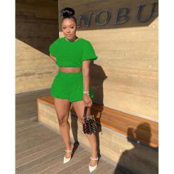Lounge Wear Puff 2 Piece Outfits Summer Women Casual Crop Top + Elastic High Waist Shorts Sets Tracksuits Women Workout Y2K