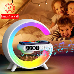 15W Wireless Charger Stand Bluetooth Speaker RGB Night Light Handsfree Call Alarm TF Fast Charging Station for iPhone Samsung