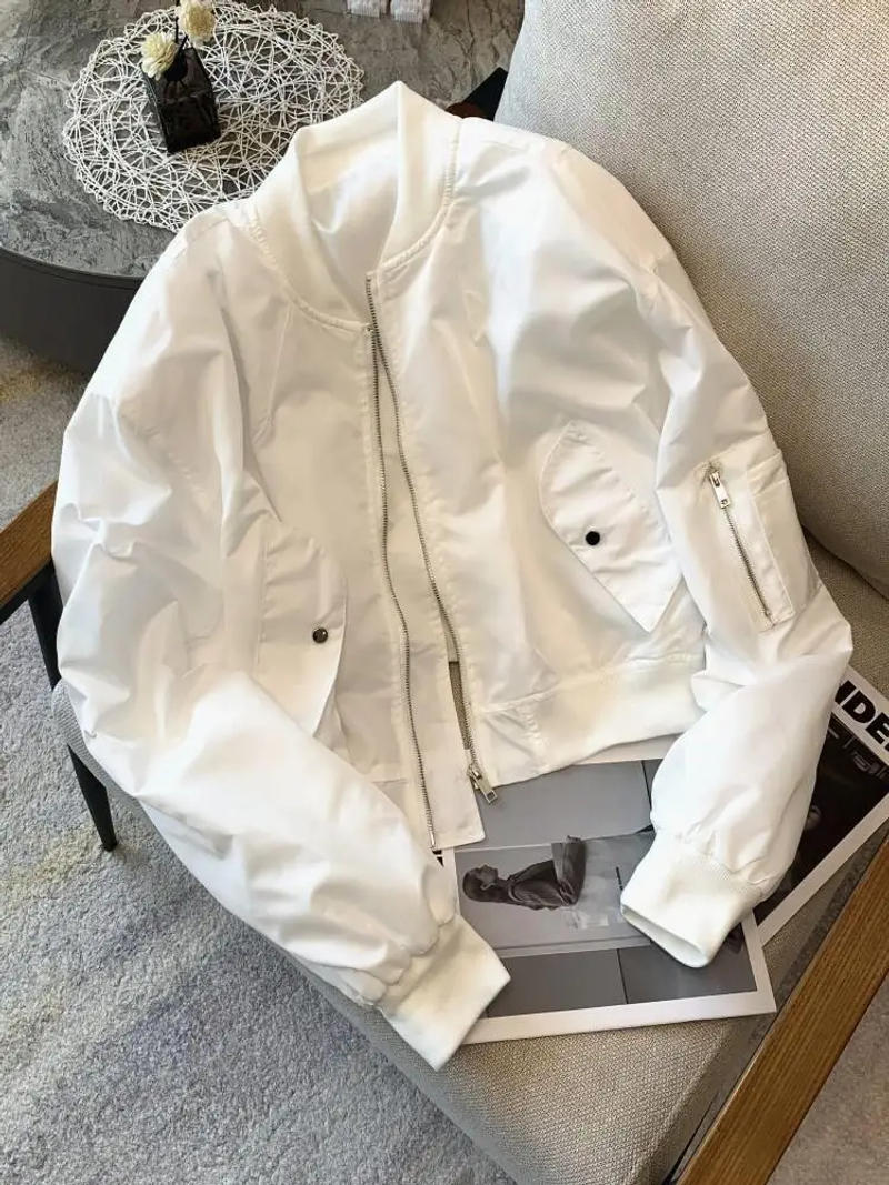 Description Picture 6 of itemDeeptown Vintage Cropped Women's Bomber Jacket Oversized Korean Streetwear Zipper Fashion Track Short Jackets Black Autumn Winte