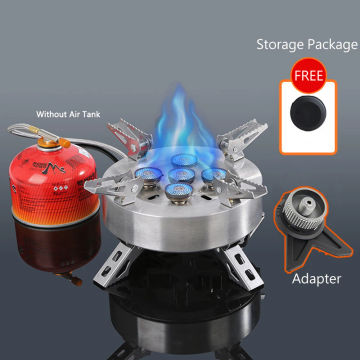 12800W Portable Camping Gas Stove Windproof Foldable Cooking Stove Stainless Steel Camping Cooking 5 Head Gas Furnace Burner