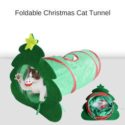 Folding Cat Tunnel Christmas Tree Tunnel Tube Pet Toys Christmas Cat Tunnel with Balls for Cat Training & Exercise Indoor Toy
