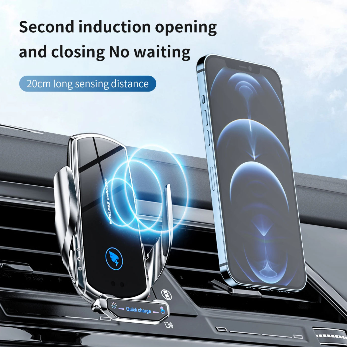 Description Picture 2 of itemAutomatic 15W Fast  Car Wireless Charger for iPhone 14 13 Pro Max Samsung Xiaomi Magnetic USB Fast Charging Phone Holder Mount