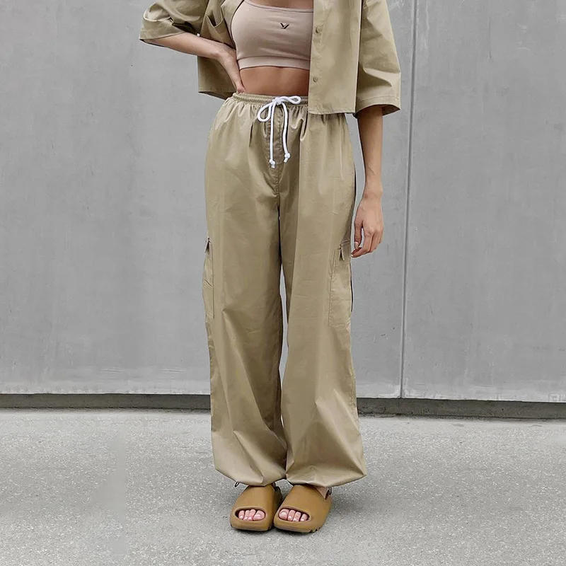 Description Picture 3 of itemHOUZHOU Cargo Pants for Women Parachute Streetwear Joggers High Waist Loose Casual Trousers Khaki Clothing Female Pocket