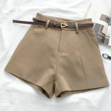 Women Casual A-line Shorts With Belt Office High Waist Chic Shorts Female Solid Trousers For Women 2023 Summer