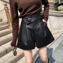 Korean Loose Patchwork Solid Color Leather Shorts Autumn Winter Women's Clothing High Waist All-match Simplicity Pockets Pants