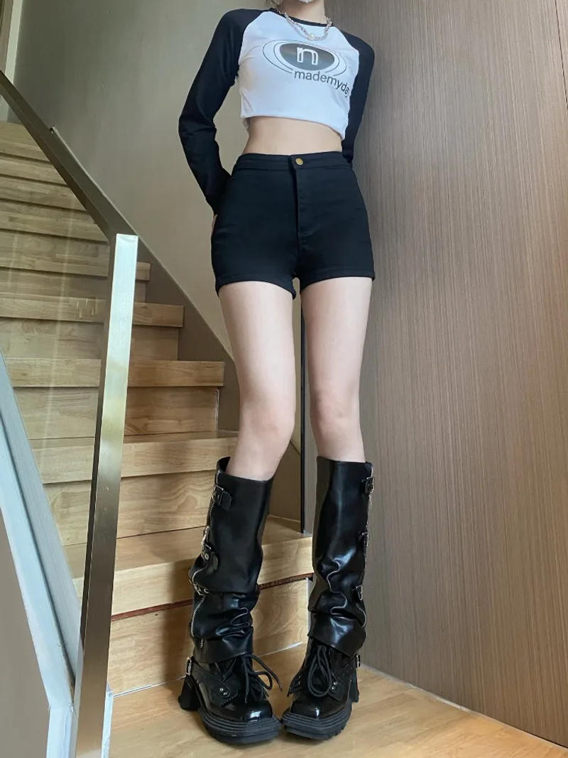 Description Picture 6 of itemAotvotee High Waisted Jeans for Women 2023 Summer Casual Solid Slim Pencil Shorts Fashion Vintage Streetwear Chic Skinny Shorts