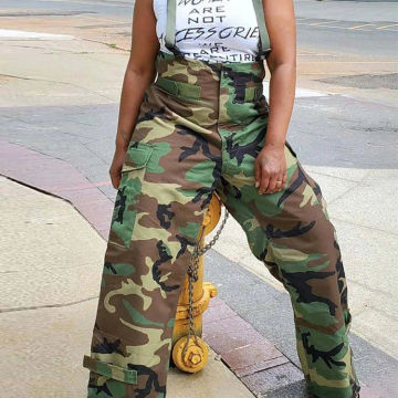 Women Camo Loose Bib Overalls Casual Cargo Pants