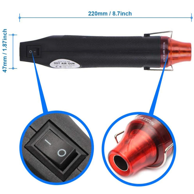 Description Picture 4 of item220V EU DIY Heat Gun Electric Power Tool Hot Air Gun 300W Temperature Gun with Supporting Seat Shrink Plastic DIY Craft Tool