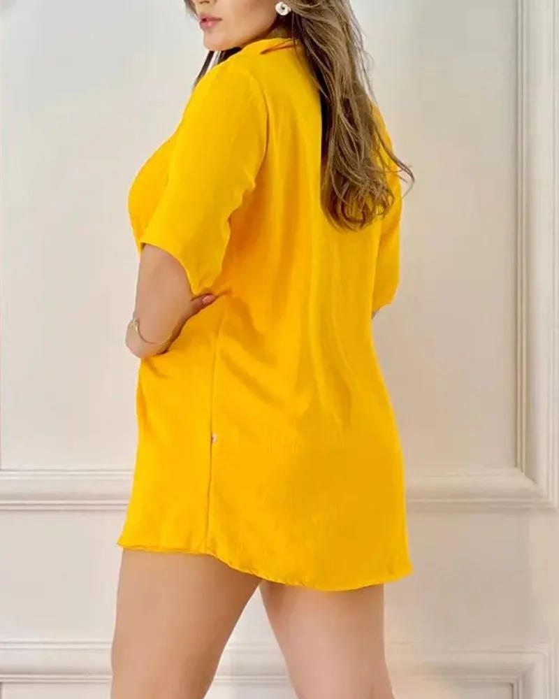 Description Picture 4 of itemSummer New Fashion Women's Solid Coat Wrapped Chest Shorts 3-piece Comfortable Casual Pocket Lapel Women's Set Shorts For Women