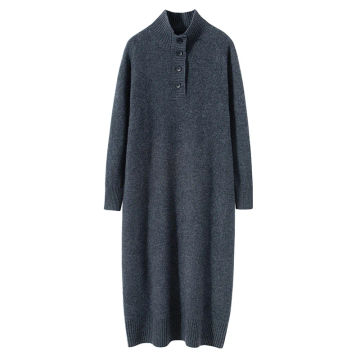 High-end New 100% Cashmere Sweater Long Dress Women Fashion Knitted Dresses Female Loose Large Size O-Neck Pullover 3Colors