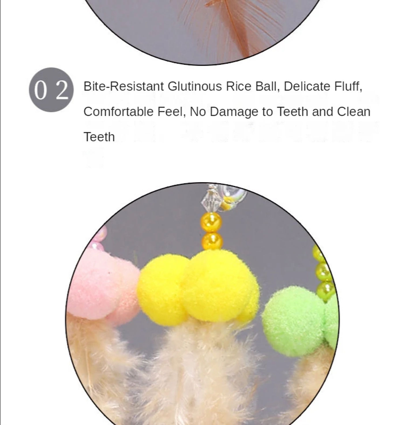 Description Picture 5 of itemMulticolor Cat Toy Cat Feather Toy Cat Tease Baseball Scratch Bite Feather Toy Wire Cat Stick Interactive Toy Bell Stick Pet Toy
