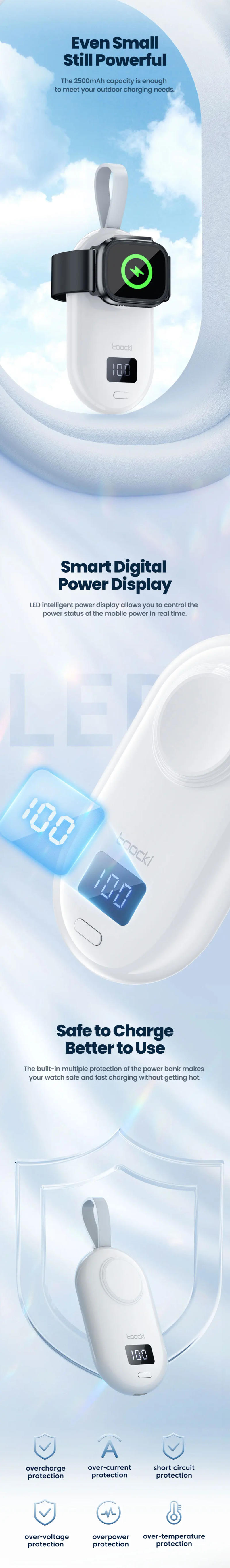 Description Picture 5 of itemToocki Mini Portable Magnetic Wireless Charger 2500mAh Fast Charging Power Bank For Apple Watch USB C Charging Dock