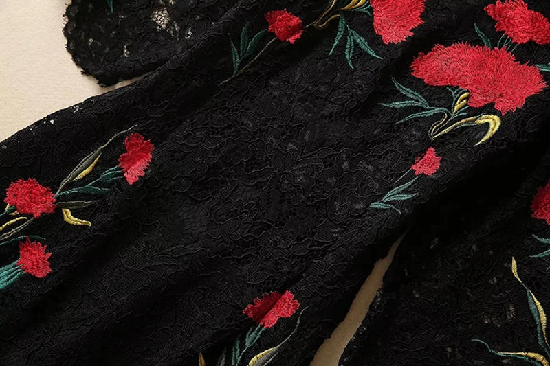 Description Picture 5 of itemDresses For Women 2023 Runway Luxury Brand Summer Party Half sleeve Hollow out Flower Embroidery Black Vintage Party Dress