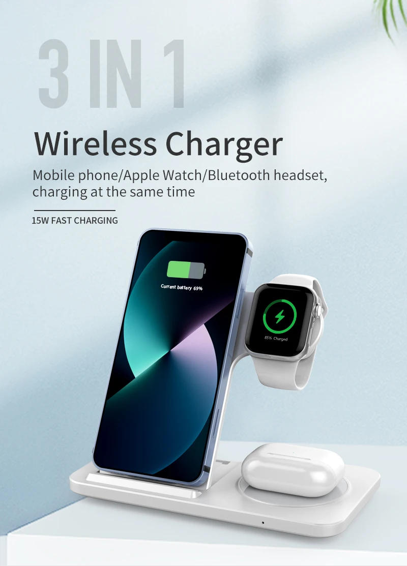 Description Picture 2 of itemFoldable 3 in 1 Wireless Charger For iPhone 14 13 12 11 X 8 Charging Station For Apple Watch 8 7 6 5 4 AirPods Pro 2 3