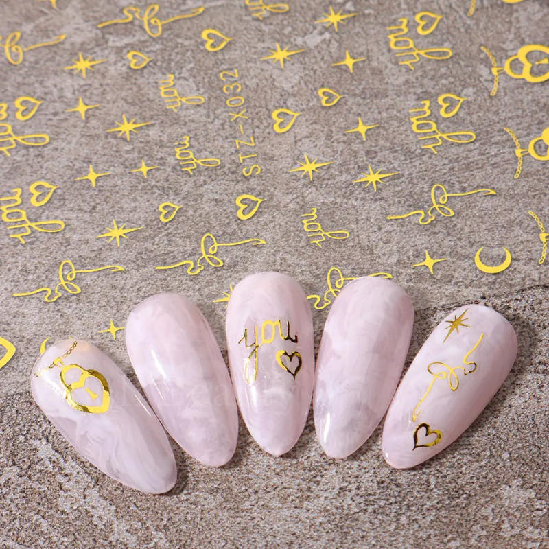 Description Picture 5 of itemGold Bronzing Stickers for Nails Eyes Snake Sun Stars Moon Nail Design Silver Angel Wings Love Adhesive Slider Decoration