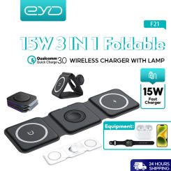 3 In 1 Wireless Charger Pad Stand Foldable for iPhone 15 14 13 12 11 X Apple Watch AirPods 15W Fast Charging Dock Station