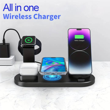 6 in 1 Multi-Function Wireless Charging Station for iPhone iWatch Airpoods Samsung Huawei Xiaomi Fast Wireless Charger