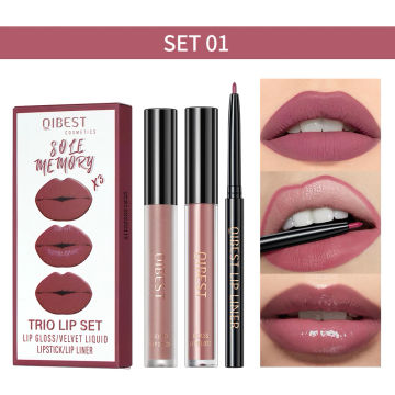 QIBEST Liquid Lipstick Set+ Lip Liner Pencil Ultra Matte Lipstick Pen Velvet Long Lasting Lip Glosses Nude Makeup Cosmetics Kit