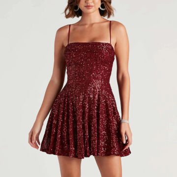 Sexy Spaghetti Strap Sequined Dress Women Sleeveless Suspender Club Party Dresses Vestidos Glitter Sparkly Solid Mini Dress