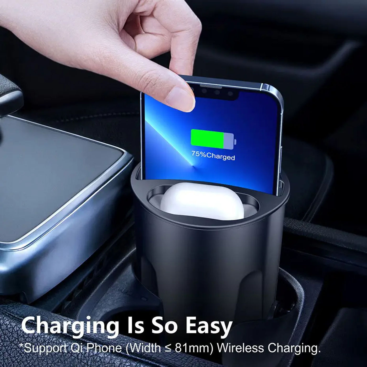 Description Picture 4 of itemCup Wireless Charger Car Charger Holder for Airpods 2/3/iPhone 15/14/13/12/XR/X QI Car Cup Holder Wireless Charger for Xiaomi