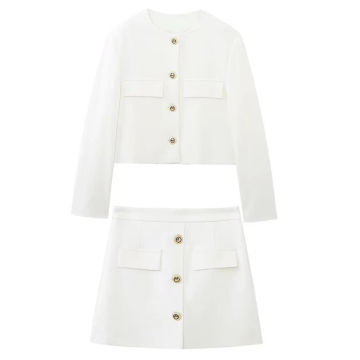 White Shorts Skirts Sets Women Chic Cropped Pocket Blazer Coats  Mini Skirts Female Two Pieces Set Elegant Office Ladies Outfits